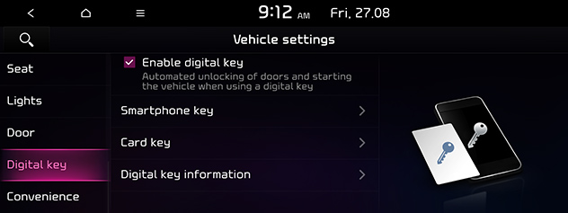 Infotainment display showing Digital Key menu 